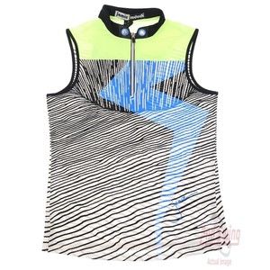 JAMIE SADOCK Sleeveless Tank Golf Polo Colorful Lightning Striped Neon Yellow M